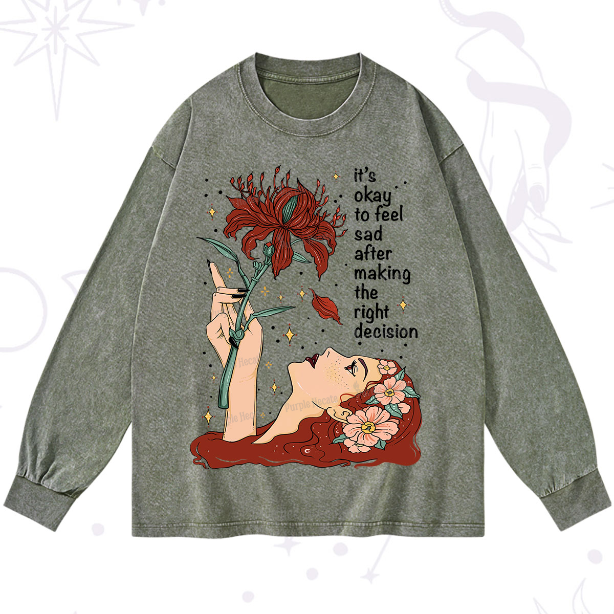 Purplehecate It's Okay To Feel Sad After Making The Right Decision Washed Long Sleeve Shirt