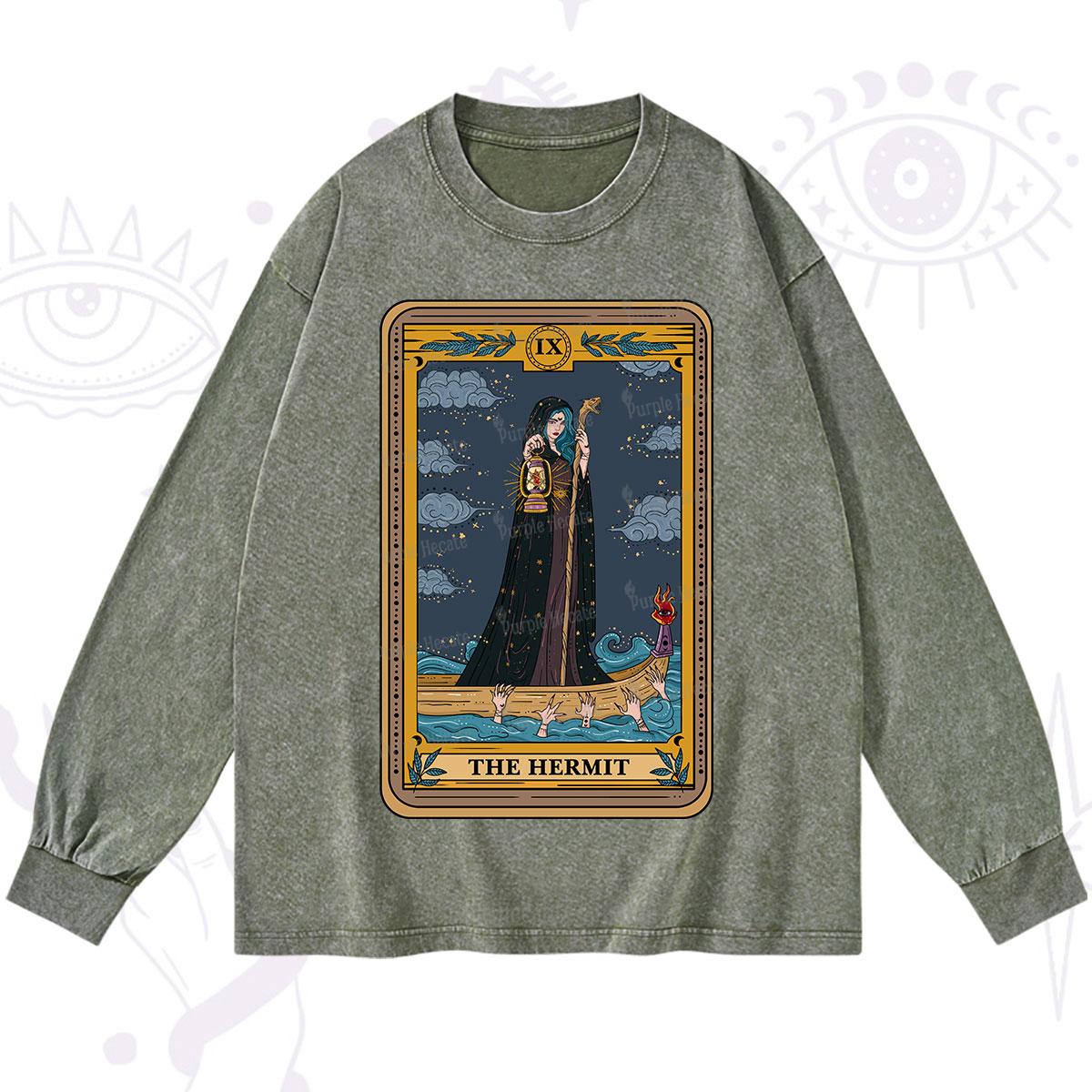 Purplehecate The Hermit Goddess Tarot Washed Long Sleeve Shirt