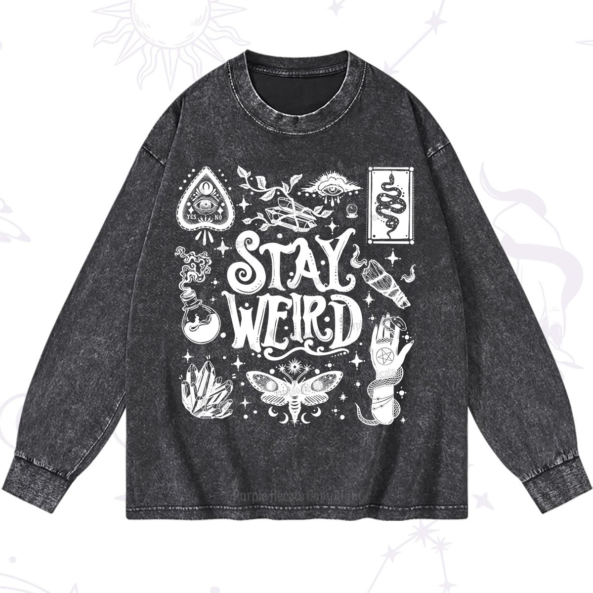 Purplehecate Stay Weird and Witchy Washed Long Sleeve Shirt
