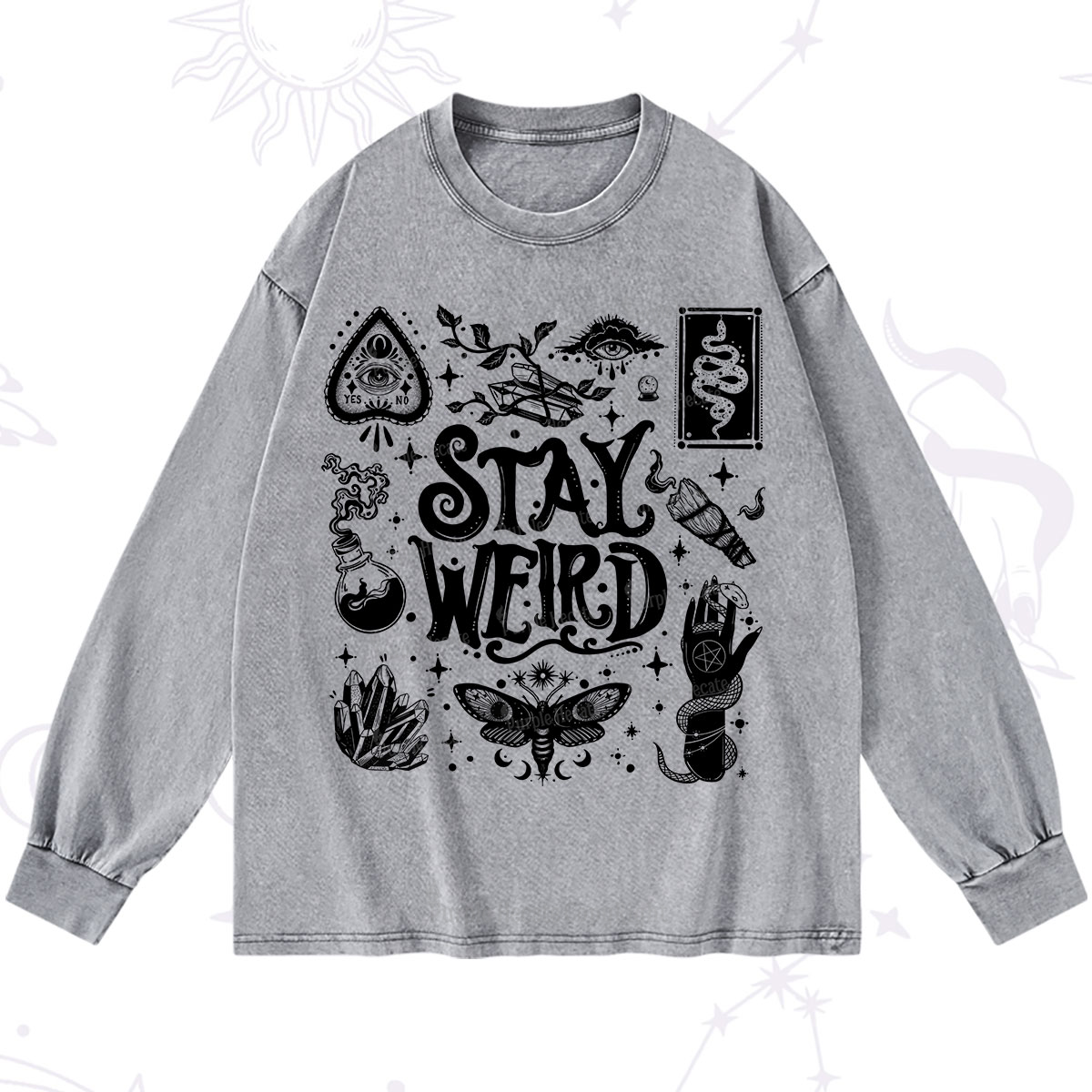 Purplehecate Stay Weird and Witchy Washed Long Sleeve Shirt
