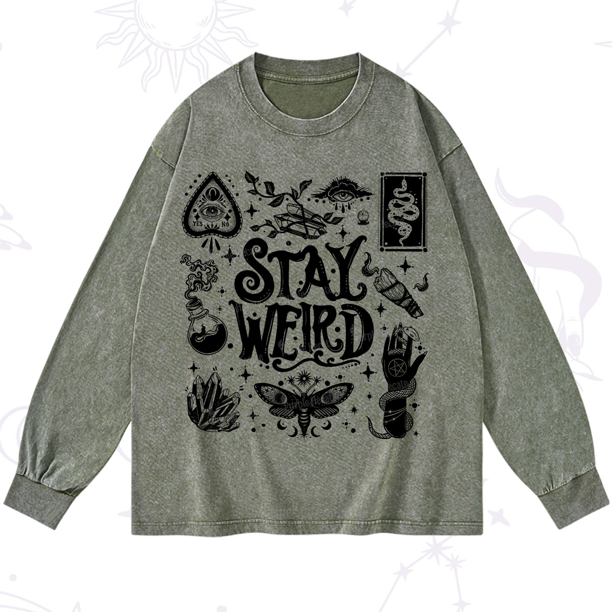 Purplehecate Stay Weird and Witchy Washed Long Sleeve Shirt