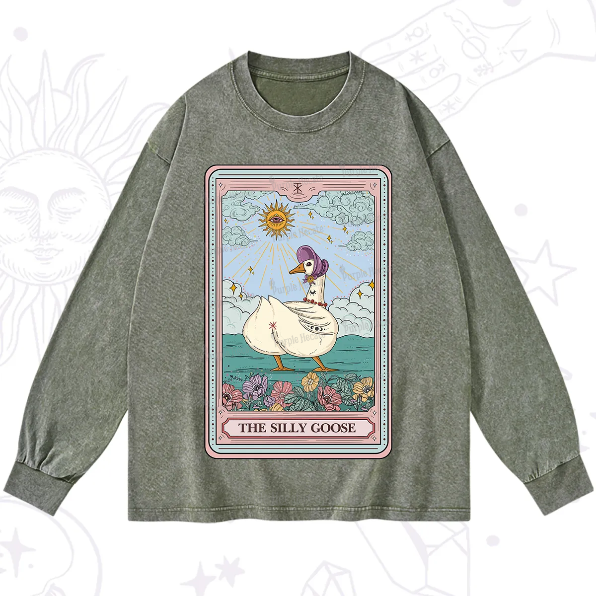 Purplehecate The Silly Goose Tarot Washed Long Sleeve Shirt