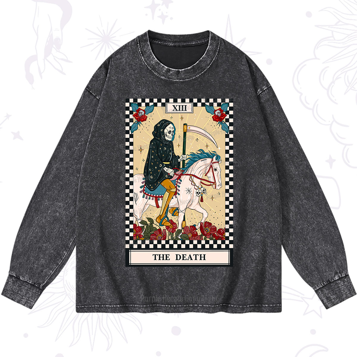 Purplehecate The Death Tarot Skeleton Washed Long Sleeve Shirt
