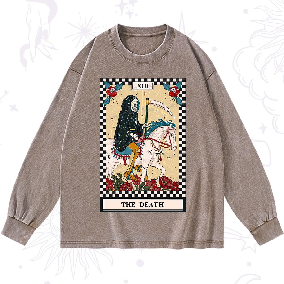 Purplehecate The Death Tarot Skeleton Washed Long Sleeve Shirt