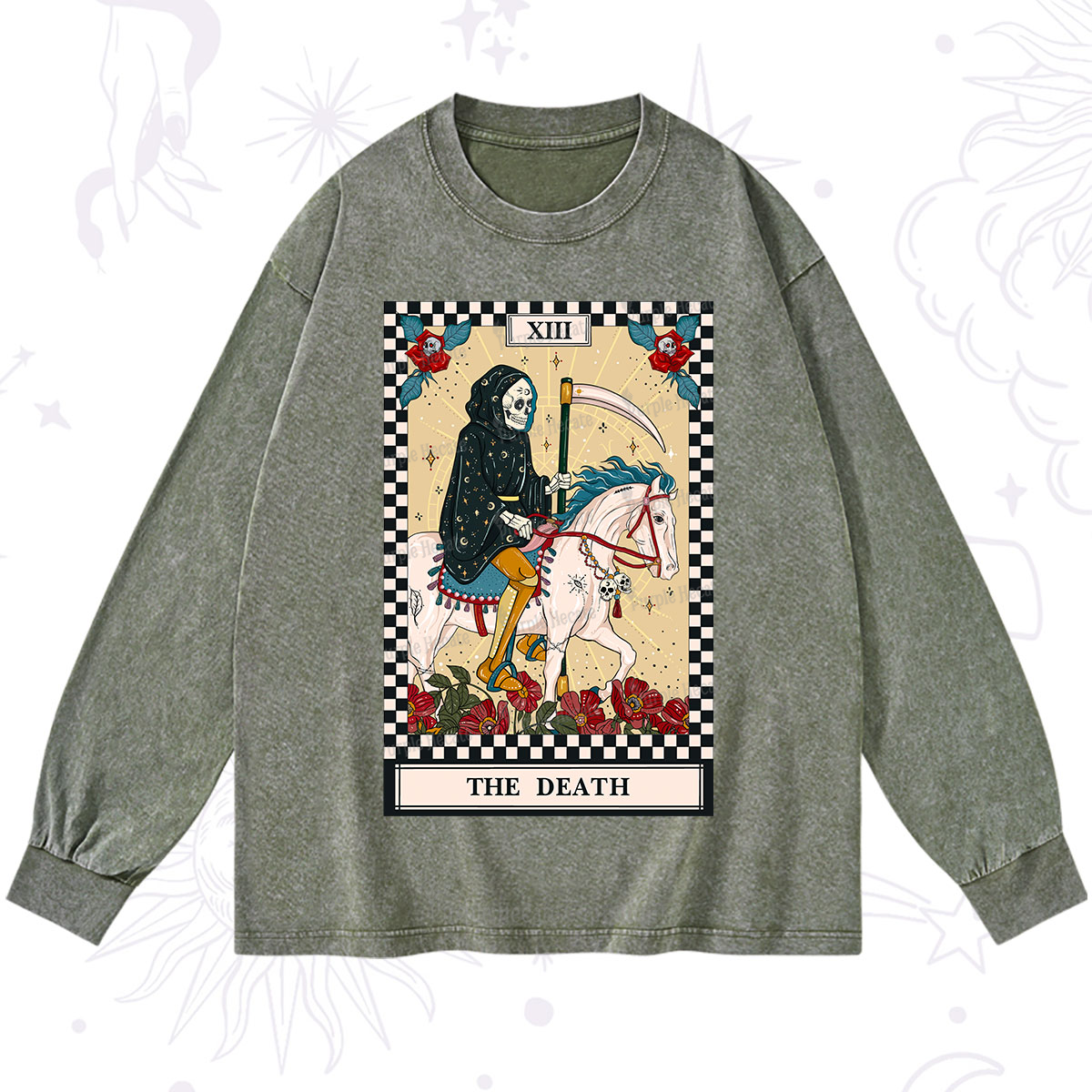 Purplehecate The Death Tarot Skeleton Washed Long Sleeve Shirt