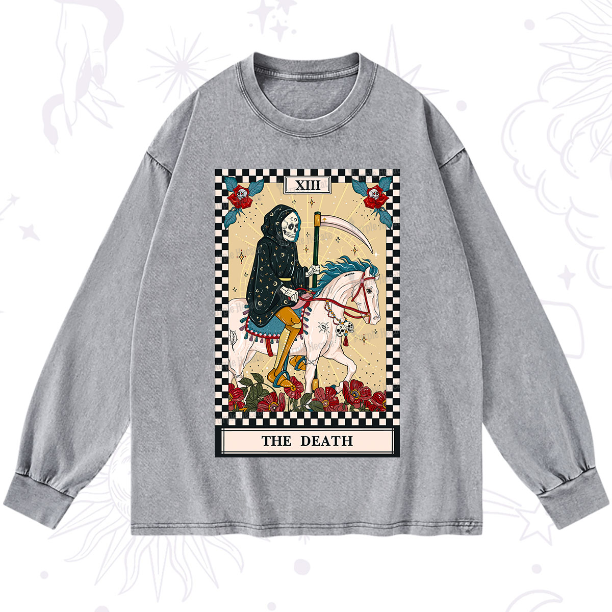 Purplehecate The Death Tarot Skeleton Washed Long Sleeve Shirt