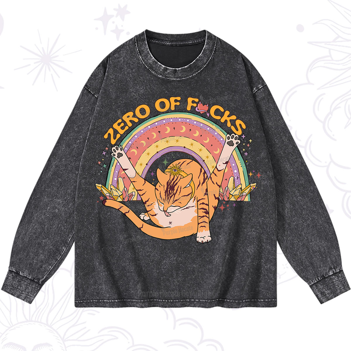 Purplehecate The Zero Fucks Cat Washed Long Sleeve Shirt
