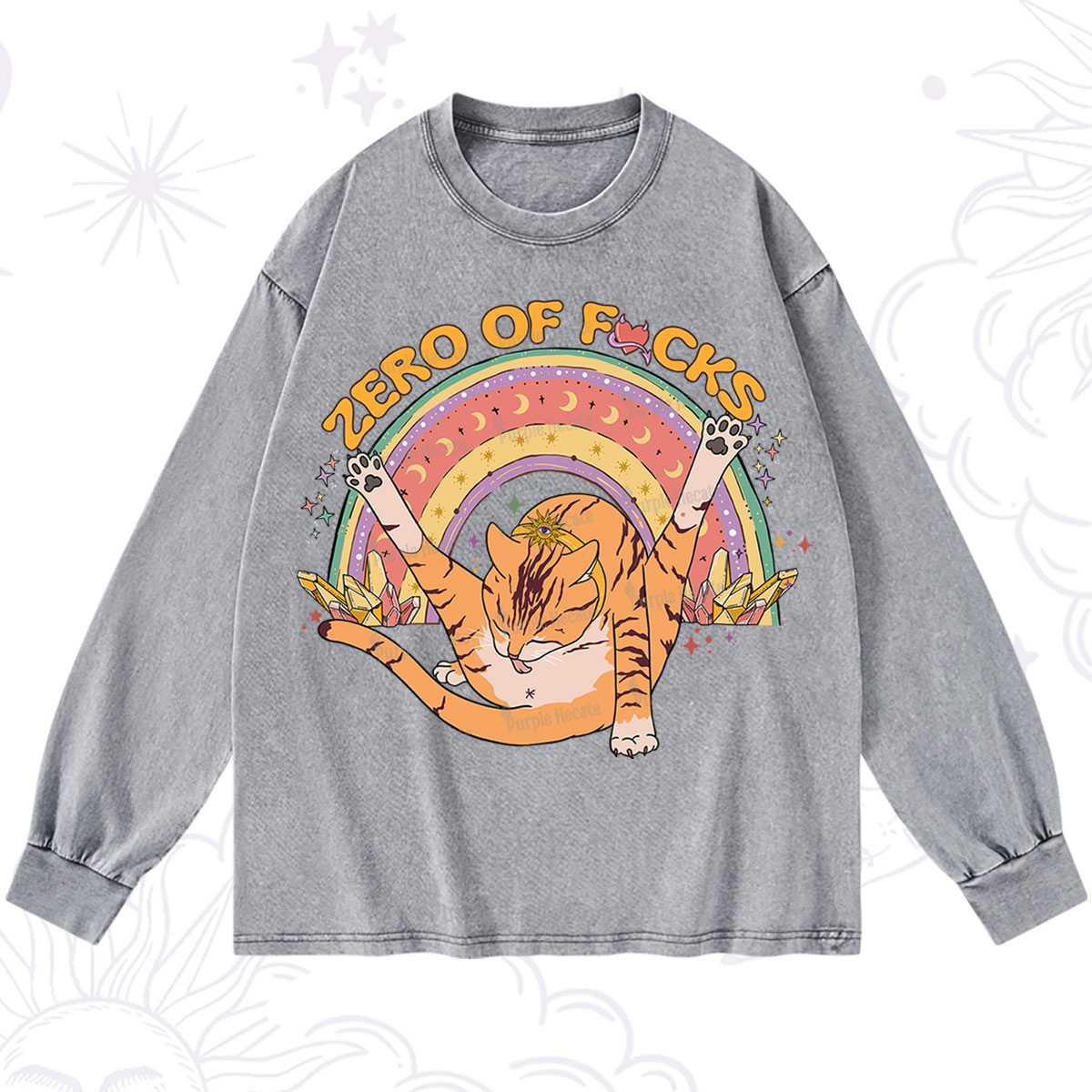 Purplehecate The Zero Fucks Cat Washed Long Sleeve Shirt