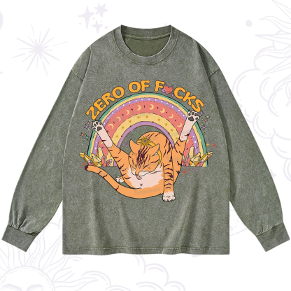 Purplehecate The Zero Fucks Cat Washed Long Sleeve Shirt