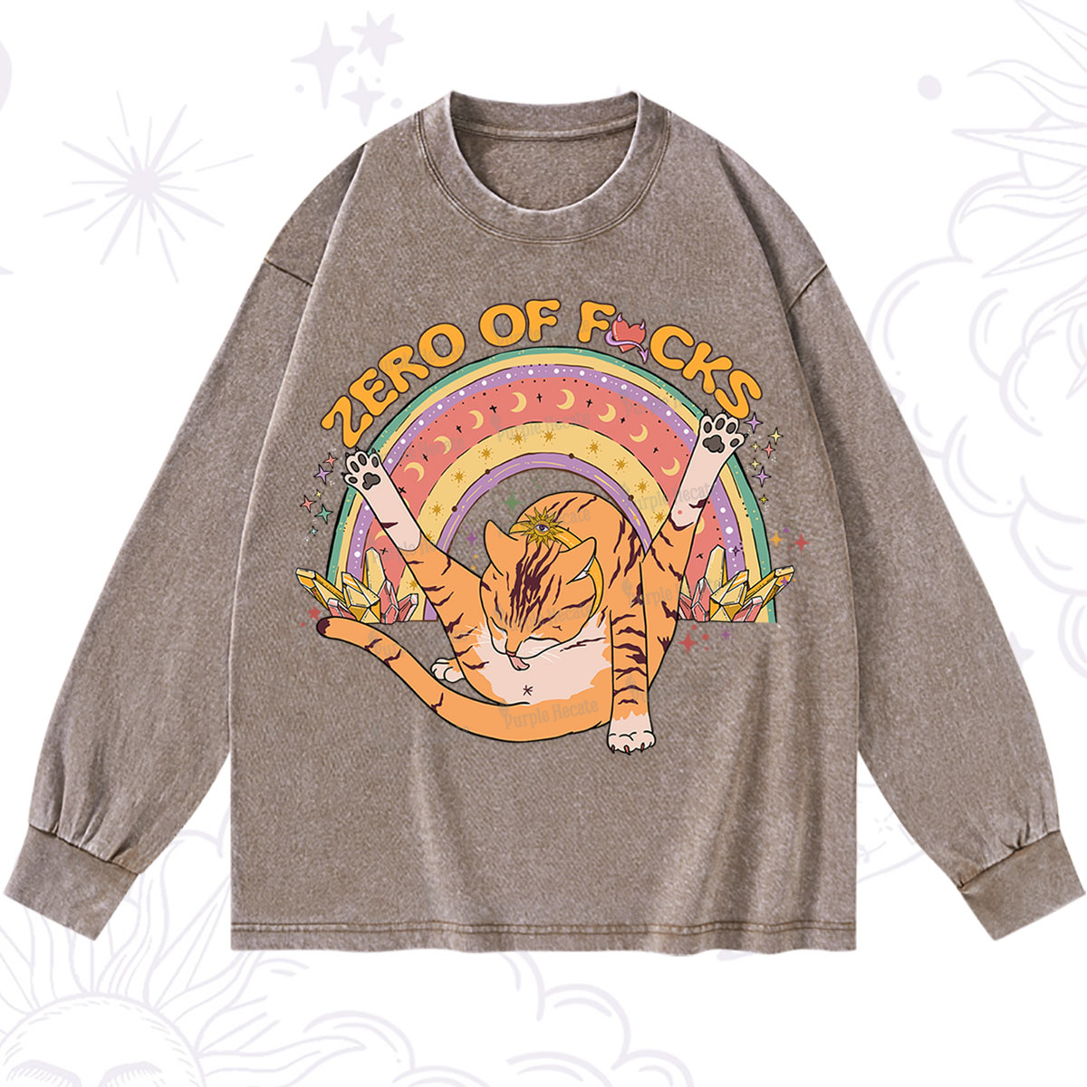 Purplehecate The Zero Fucks Cat Washed Long Sleeve Shirt