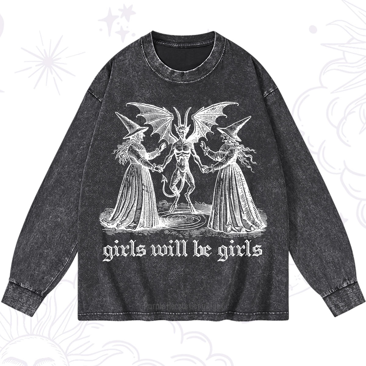 Purplehecate Witch Girls Will Be Girls Washed Long Sleeve Shirt