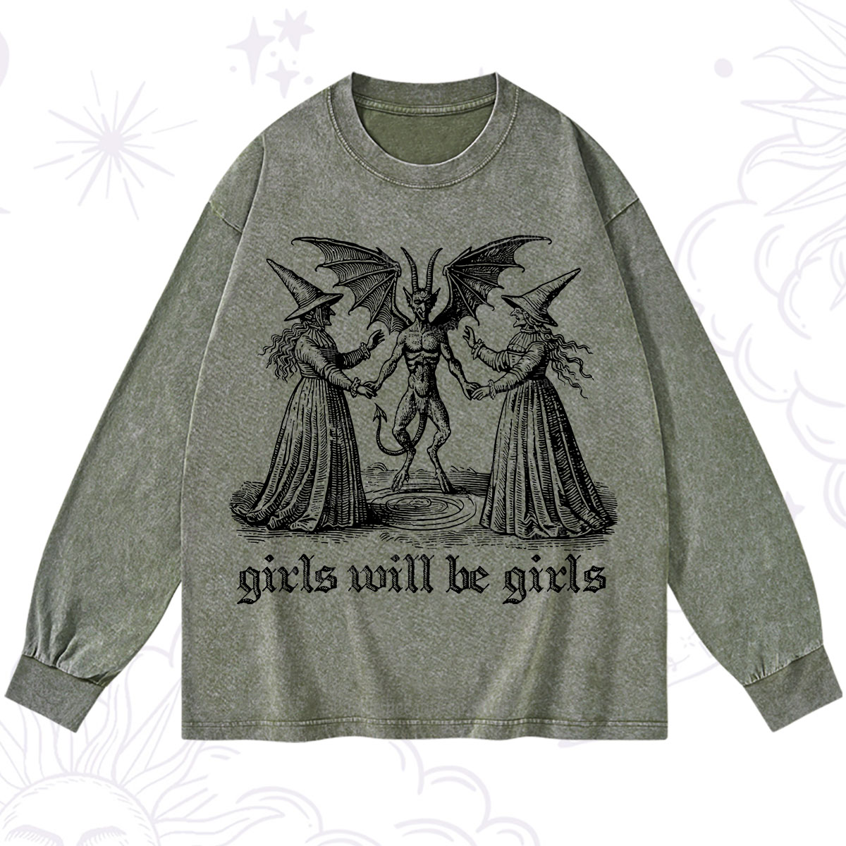 Purplehecate Witch Girls Will Be Girls Washed Long Sleeve Shirt
