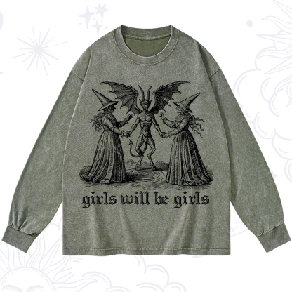 Purplehecate Witch Girls Will Be Girls Washed Long Sleeve Shirt