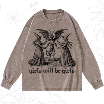 Purplehecate Witch Girls Will Be Girls Washed Long Sleeve Shirt