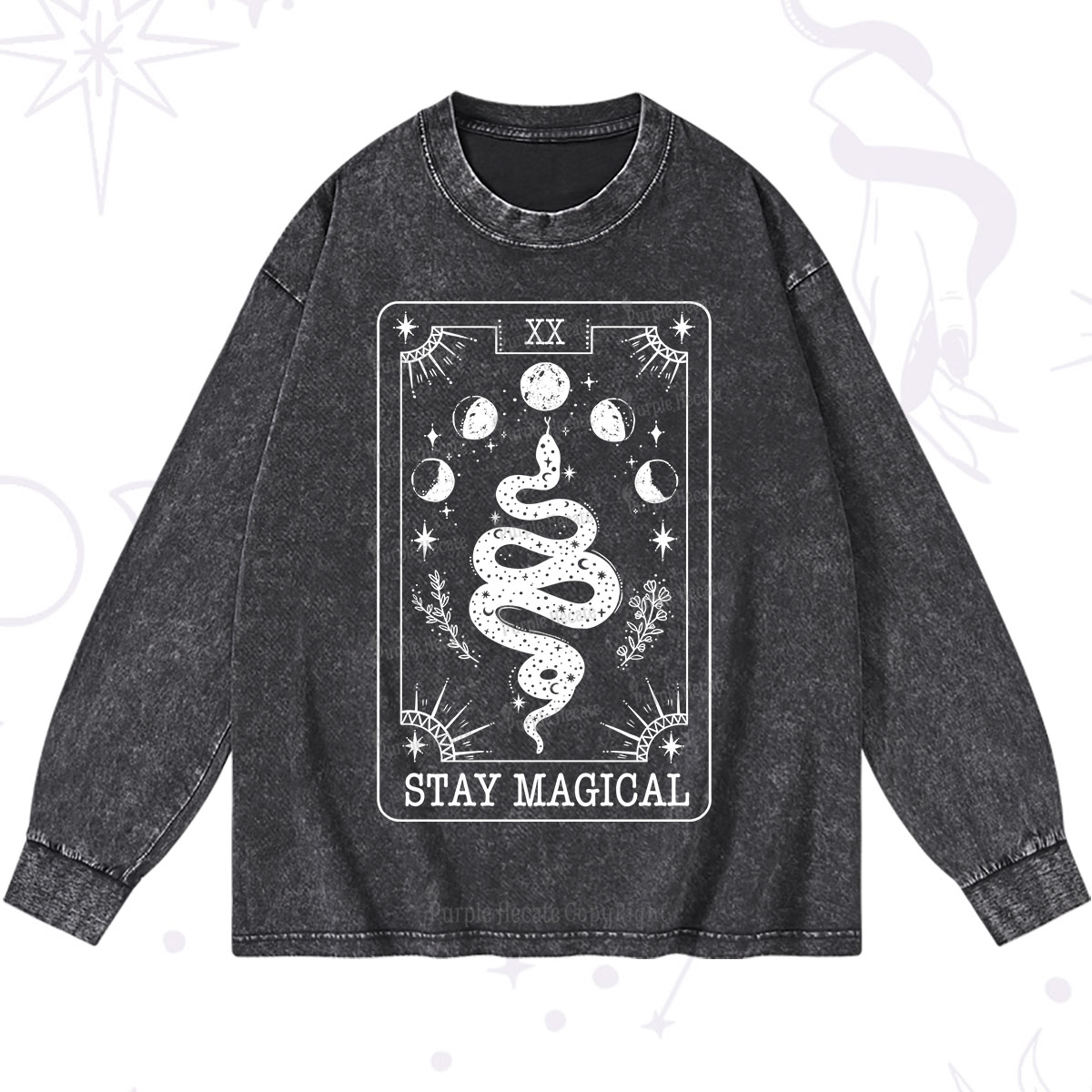 Purplehecate The Stay Magical Tarot Washed Long Sleeve Shirt