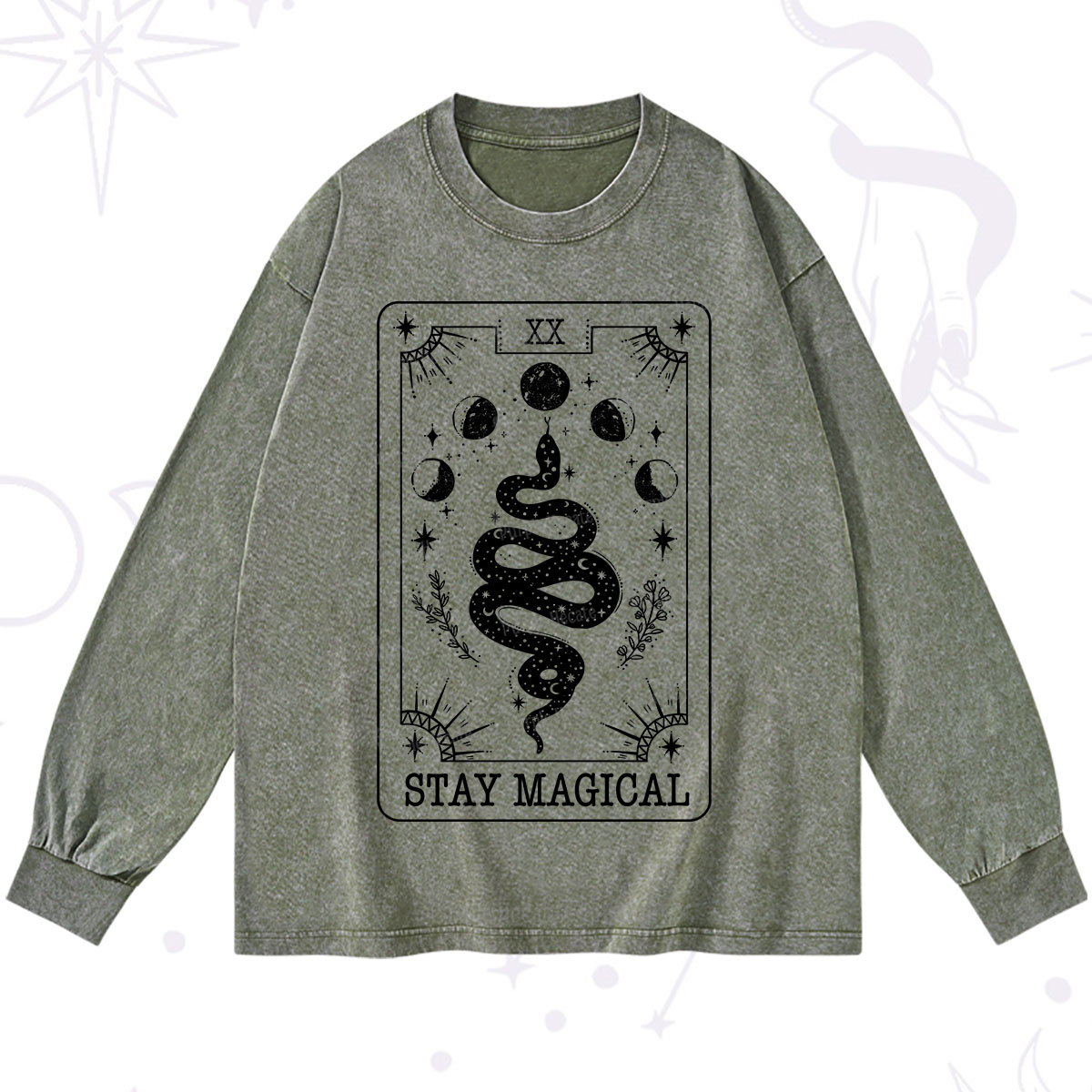Purplehecate The Stay Magical Tarot Washed Long Sleeve Shirt