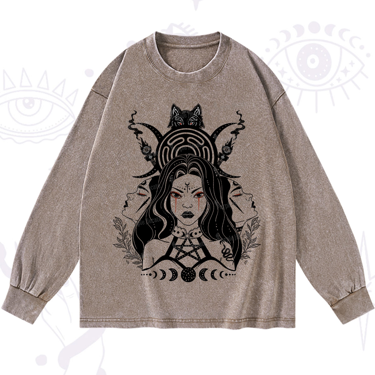 Purplehecate The Triple Moon Goddess Hecate Washed Long Sleeve Shirt