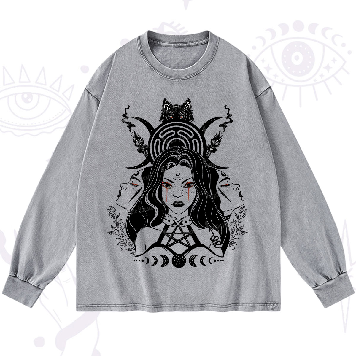 Purplehecate The Triple Moon Goddess Hecate Washed Long Sleeve Shirt