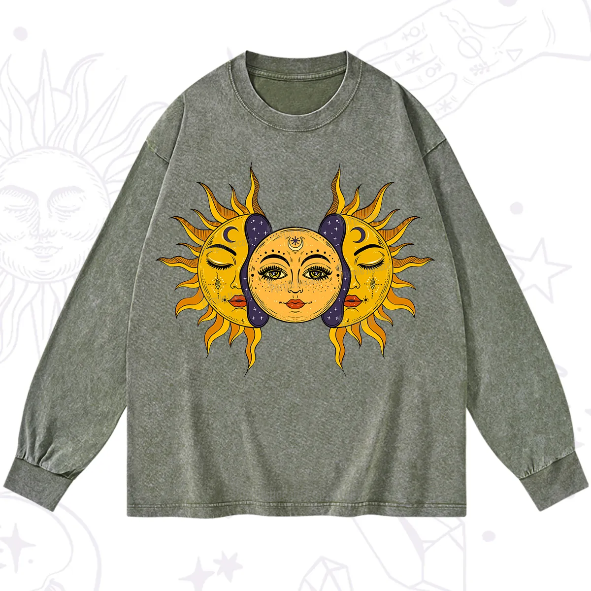 Purplehecate Celestial Twin Suns Washed Long Sleeve Shirt