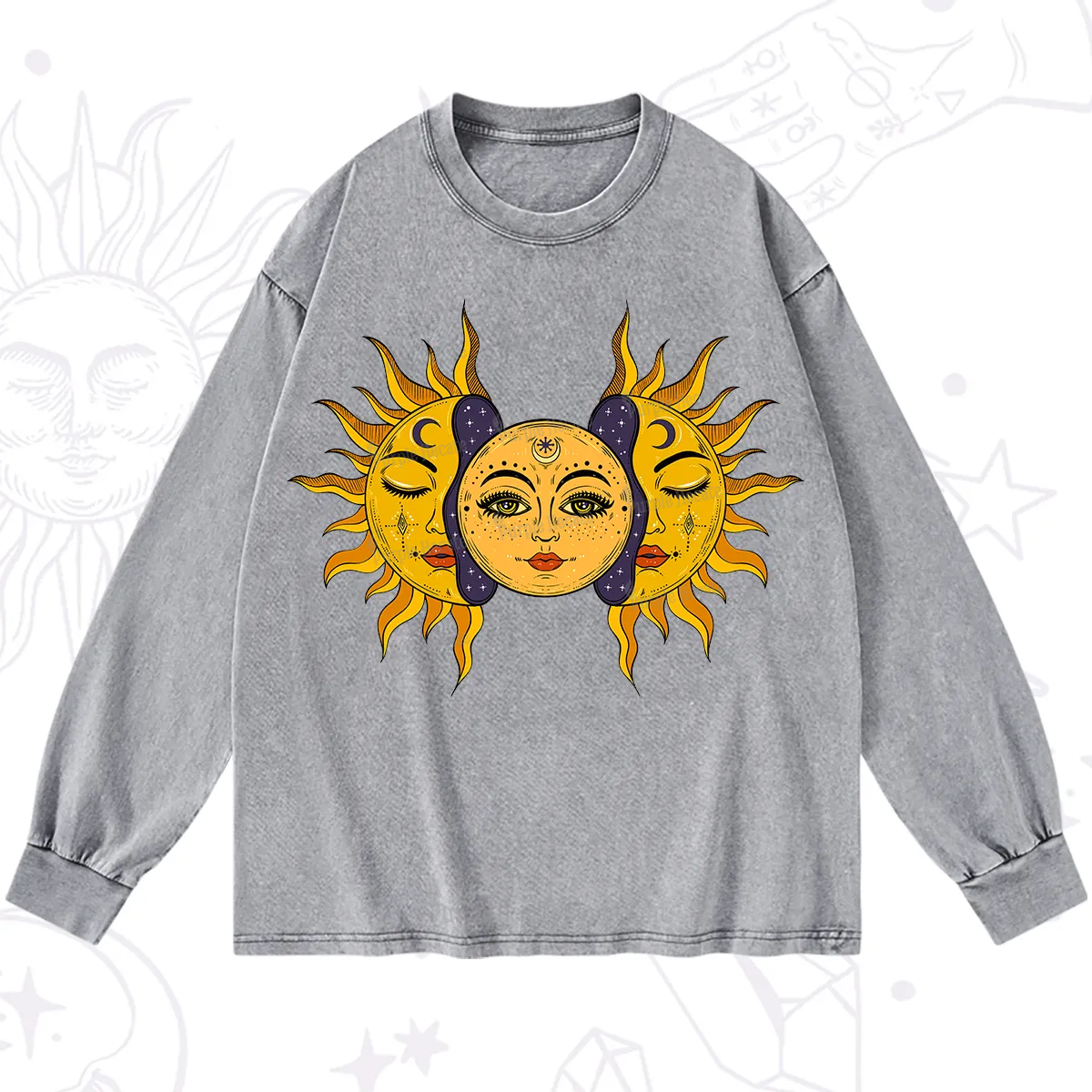 Purplehecate Celestial Twin Suns Washed Long Sleeve Shirt