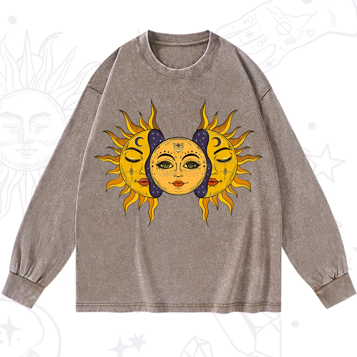 Purplehecate Celestial Twin Suns Washed Long Sleeve Shirt