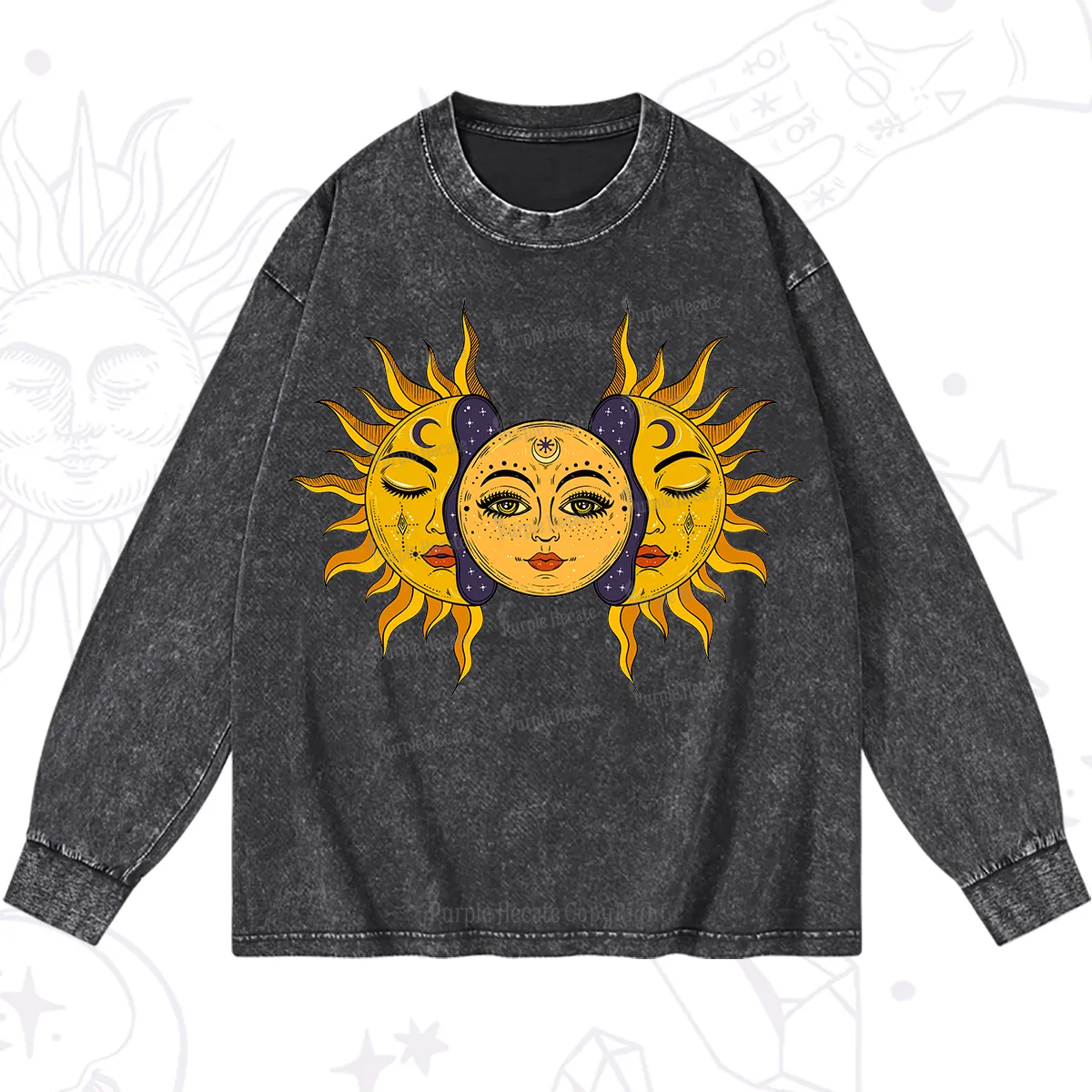 Purplehecate Celestial Twin Suns Washed Long Sleeve Shirt