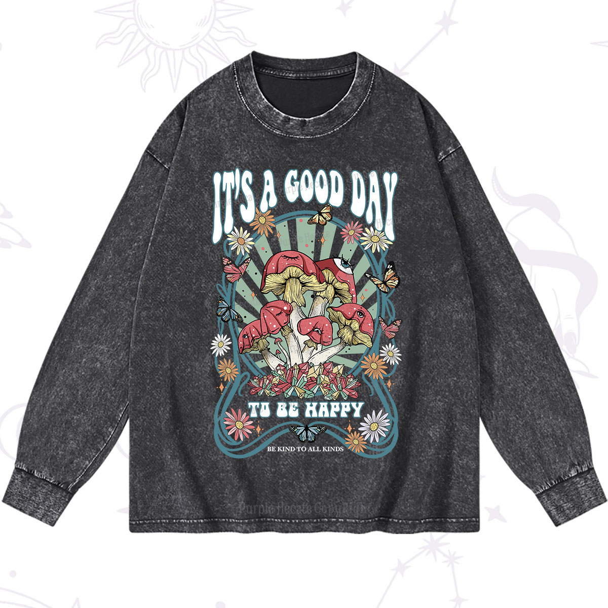 Purplehecate It's A Good Day To Be Happy Washed Long Sleeve Shirt