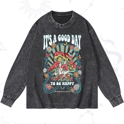 Purplehecate It's A Good Day To Be Happy Washed Long Sleeve Shirt
