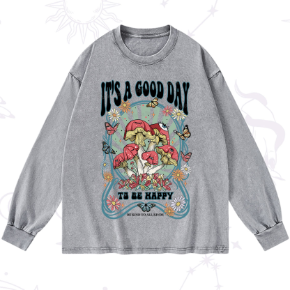 Purplehecate It's A Good Day To Be Happy Washed Long Sleeve Shirt
