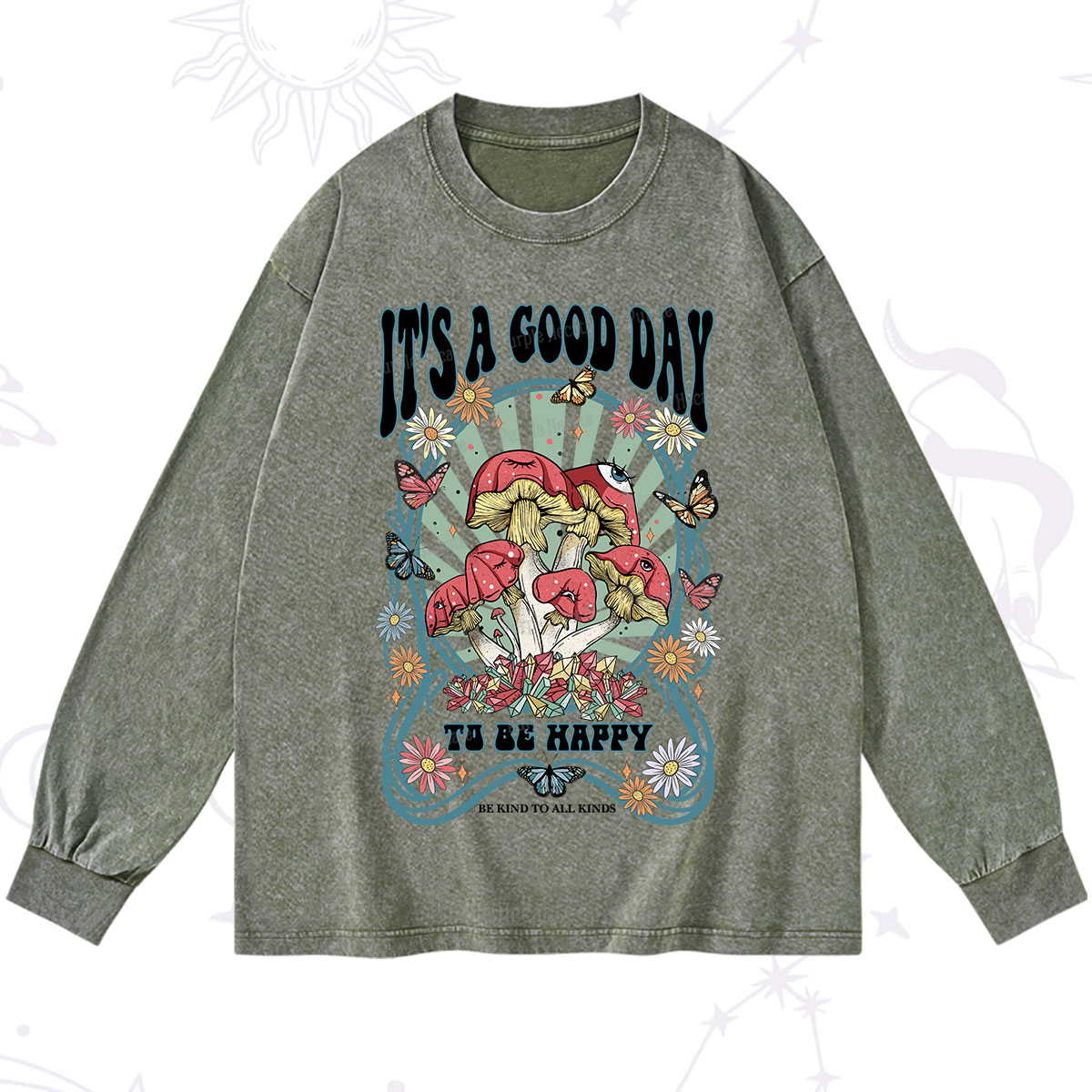 Purplehecate It's A Good Day To Be Happy Washed Long Sleeve Shirt
