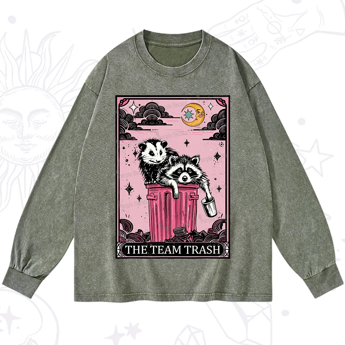 Purplehecate The Team Trash Raccoon & Possum Tarot Washed Long Sleeve Shirt