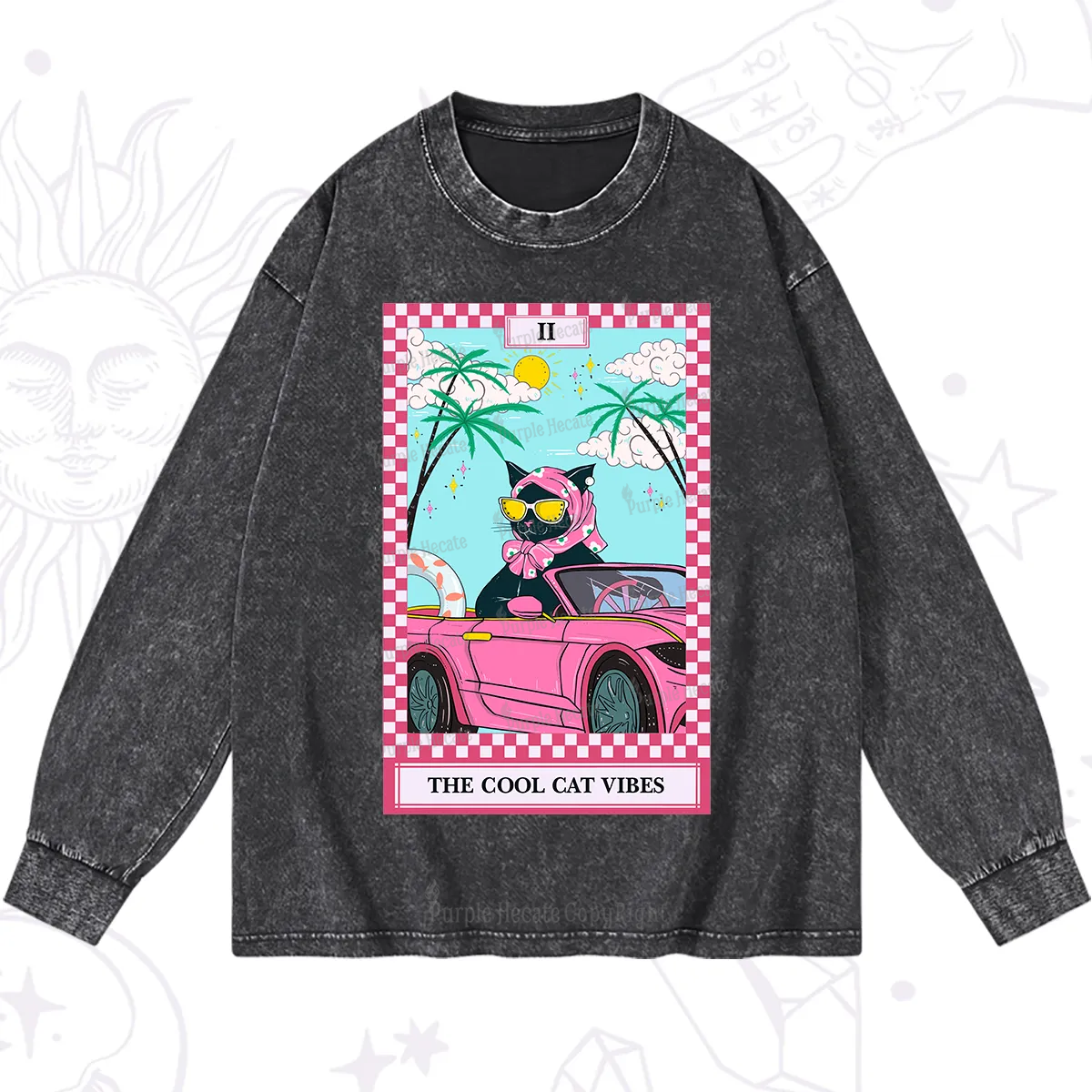 Purplehecate The Cool Cat Vibes Tarot Washed Long Sleeve Shirt