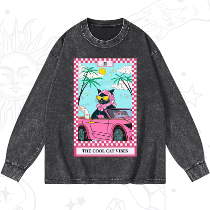 Purplehecate The Cool Cat Vibes Tarot Washed Long Sleeve Shirt