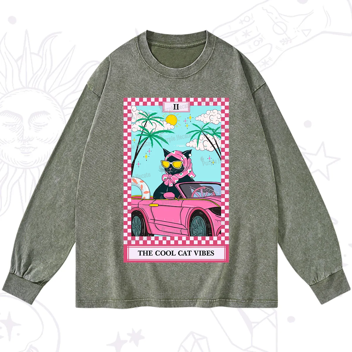 Purplehecate The Cool Cat Vibes Tarot Washed Long Sleeve Shirt