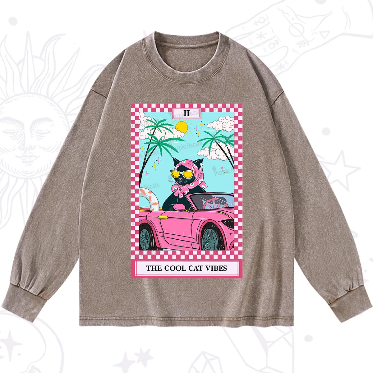 Purplehecate The Cool Cat Vibes Tarot Washed Long Sleeve Shirt