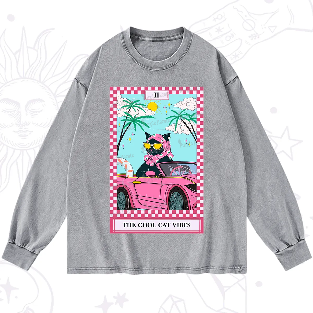 Purplehecate The Cool Cat Vibes Tarot Washed Long Sleeve Shirt