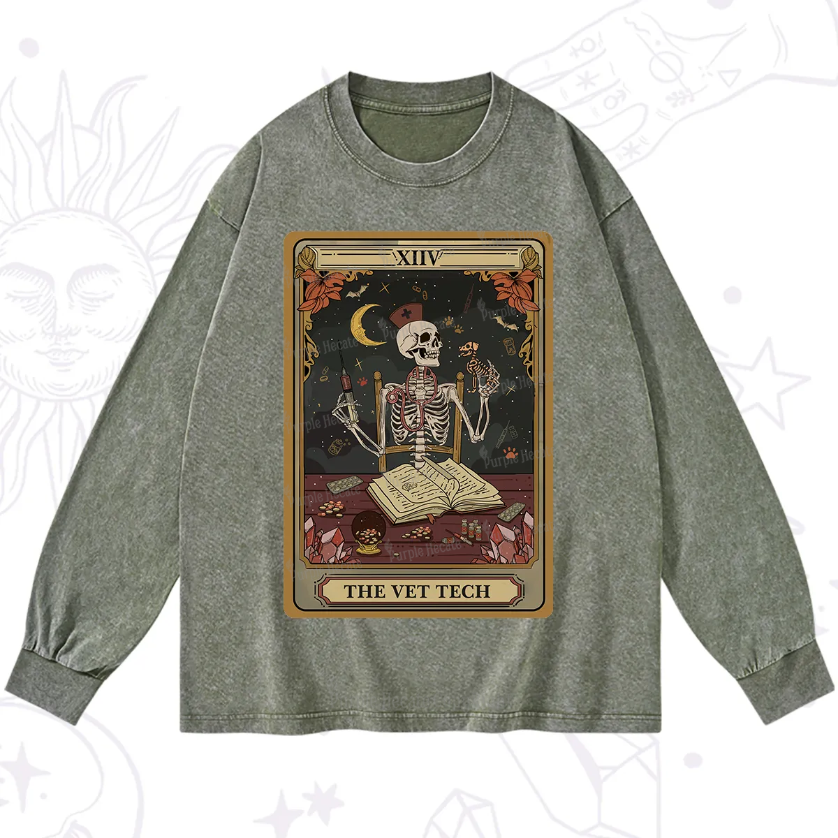 Purplehecate The Vet Tech Skeleton Tarot Washed Long Sleeve Shirt