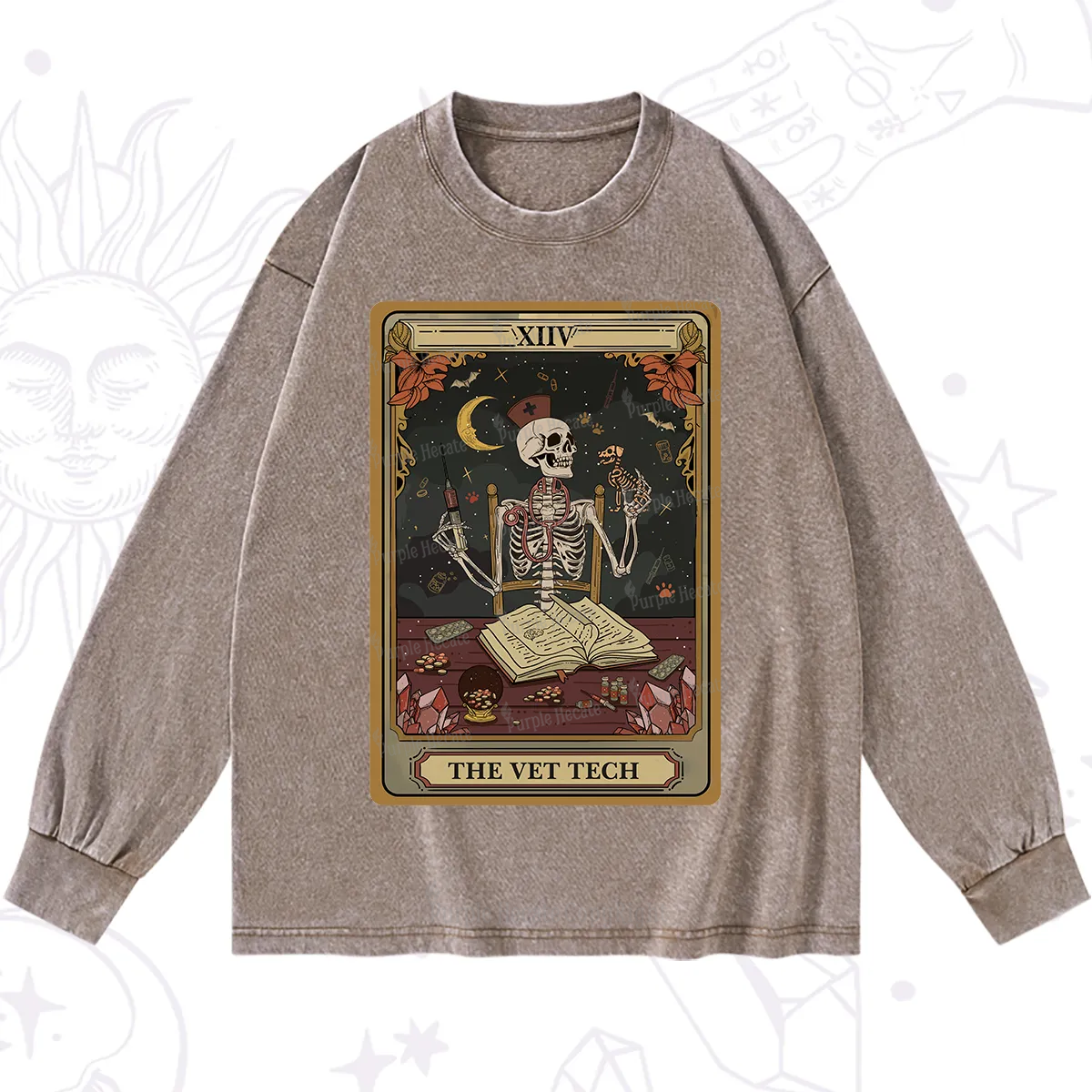 Purplehecate The Vet Tech Skeleton Tarot Washed Long Sleeve Shirt