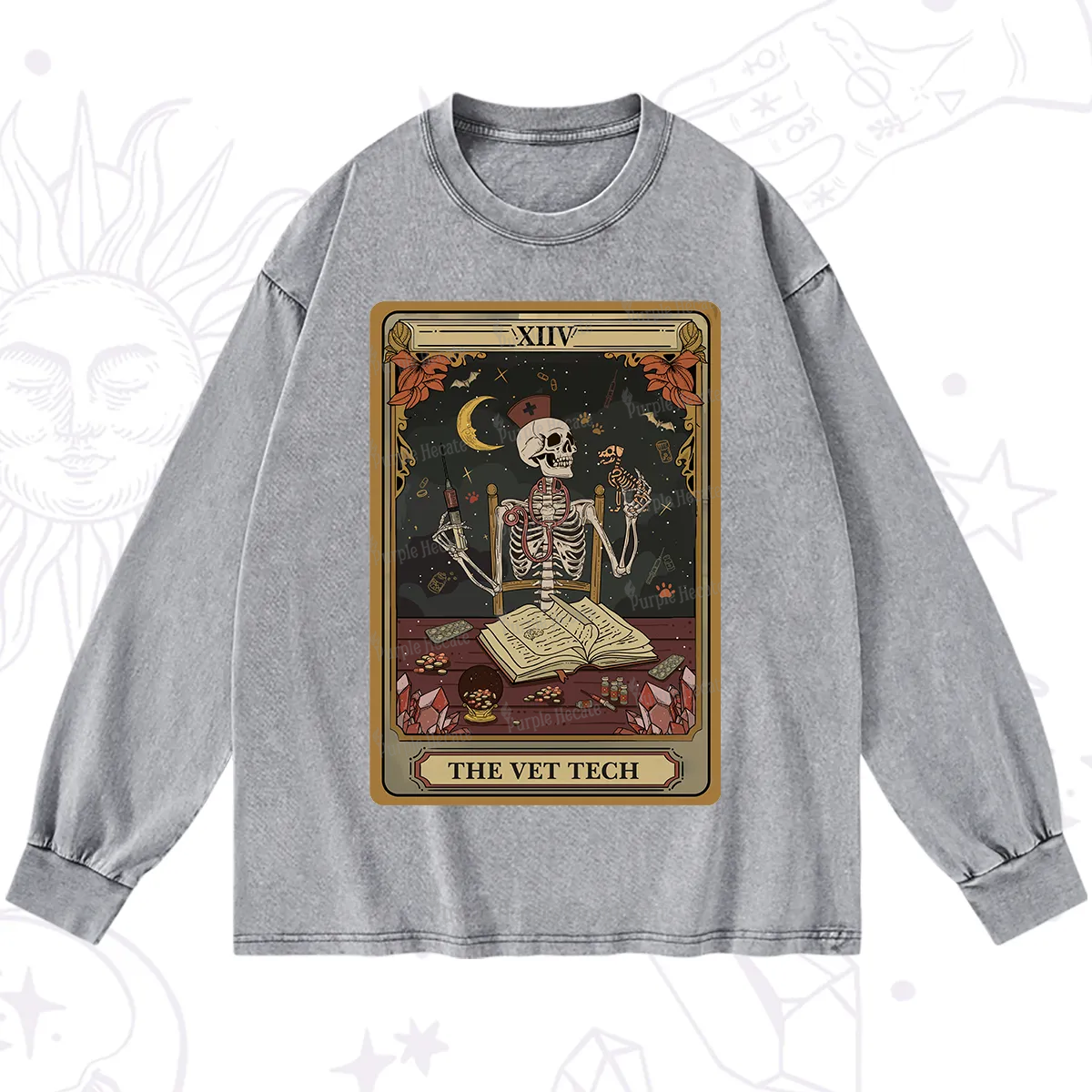 Purplehecate The Vet Tech Skeleton Tarot Washed Long Sleeve Shirt