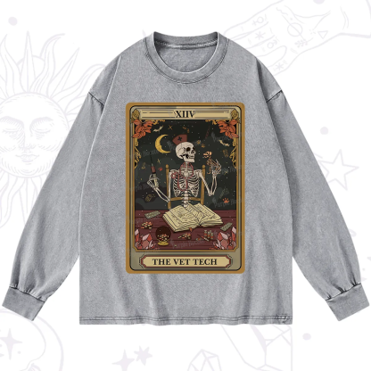 Purplehecate The Vet Tech Skeleton Tarot Washed Long Sleeve Shirt