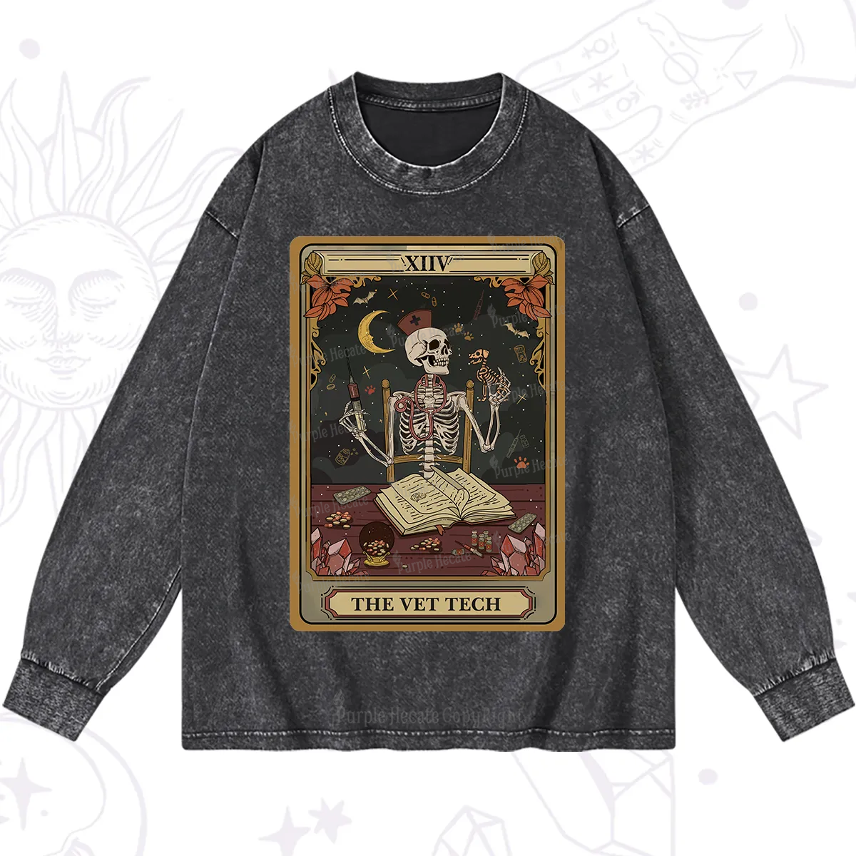 Purplehecate The Vet Tech Skeleton Tarot Washed Long Sleeve Shirt