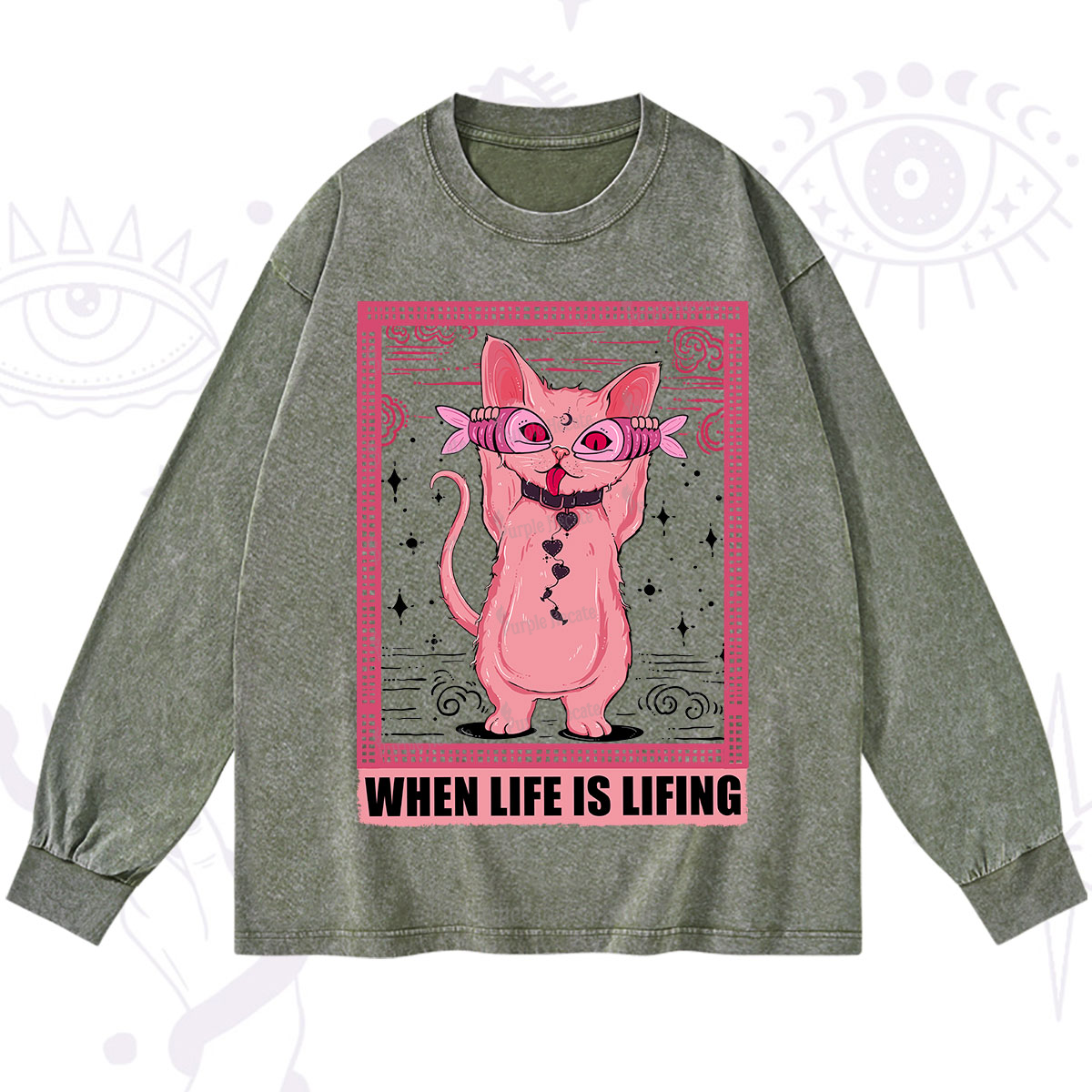 Purplehecate When Life Is Lifting Washed Long Sleeve Shirt