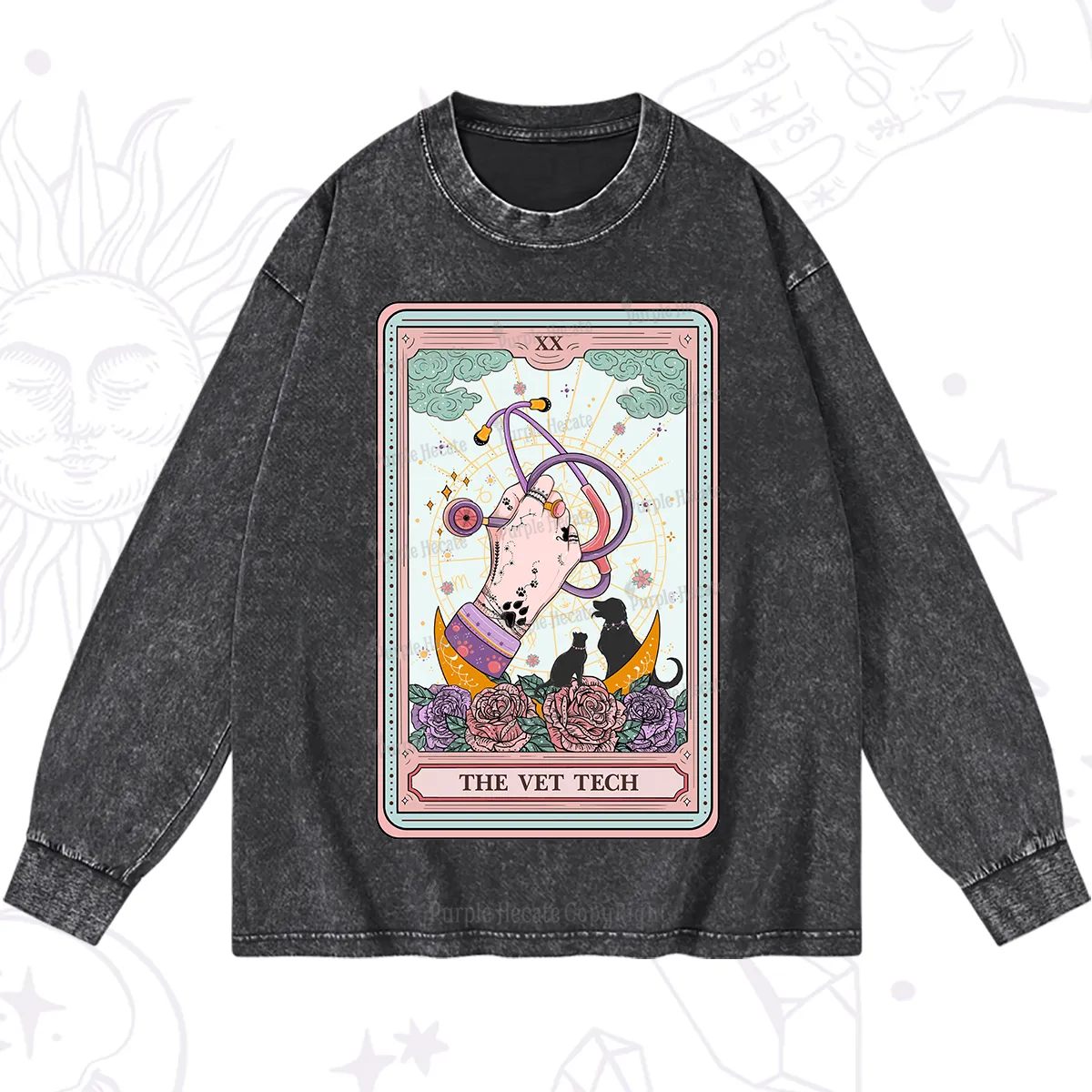 Purplehecate The Vet Tech Tarot Washed Long Sleeve Shirt
