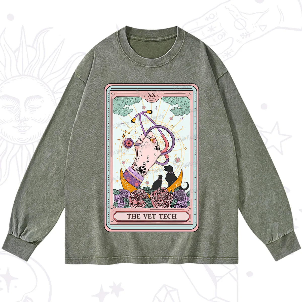 Purplehecate The Vet Tech Tarot Washed Long Sleeve Shirt