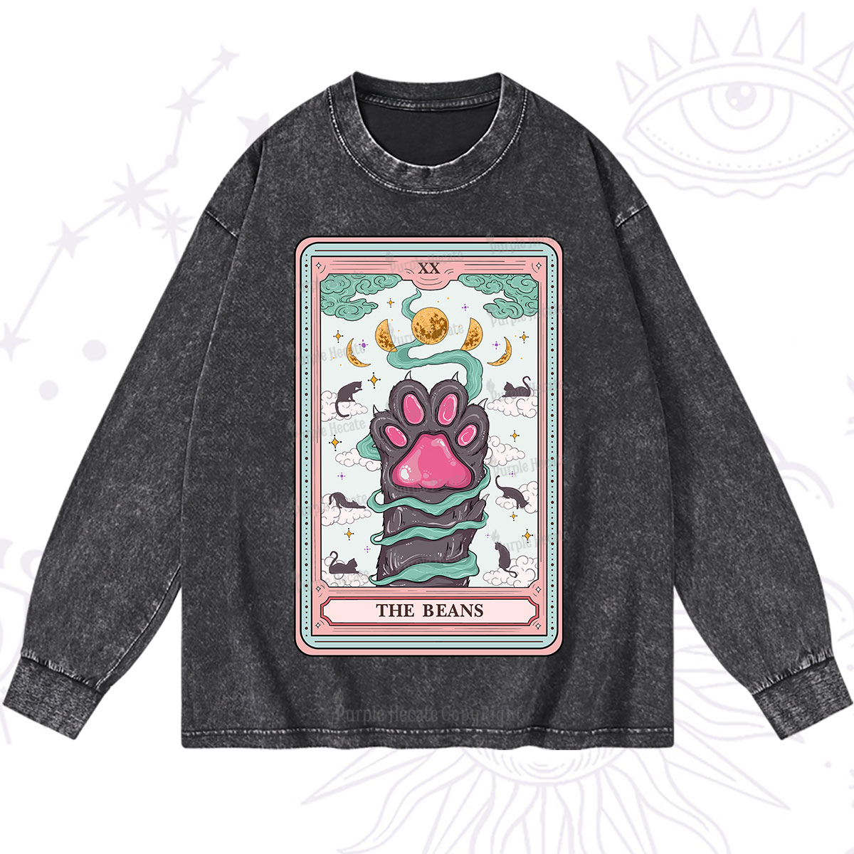 Purplehecate The Beans Cat Tarot Washed Long Sleeve Shirt