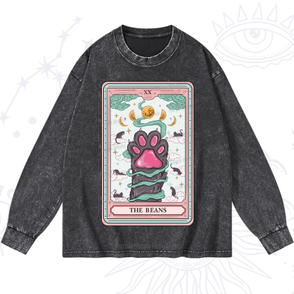 Purplehecate The Beans Cat Tarot Washed Long Sleeve Shirt