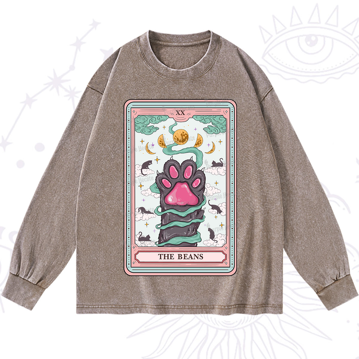 Purplehecate The Beans Cat Tarot Washed Long Sleeve Shirt