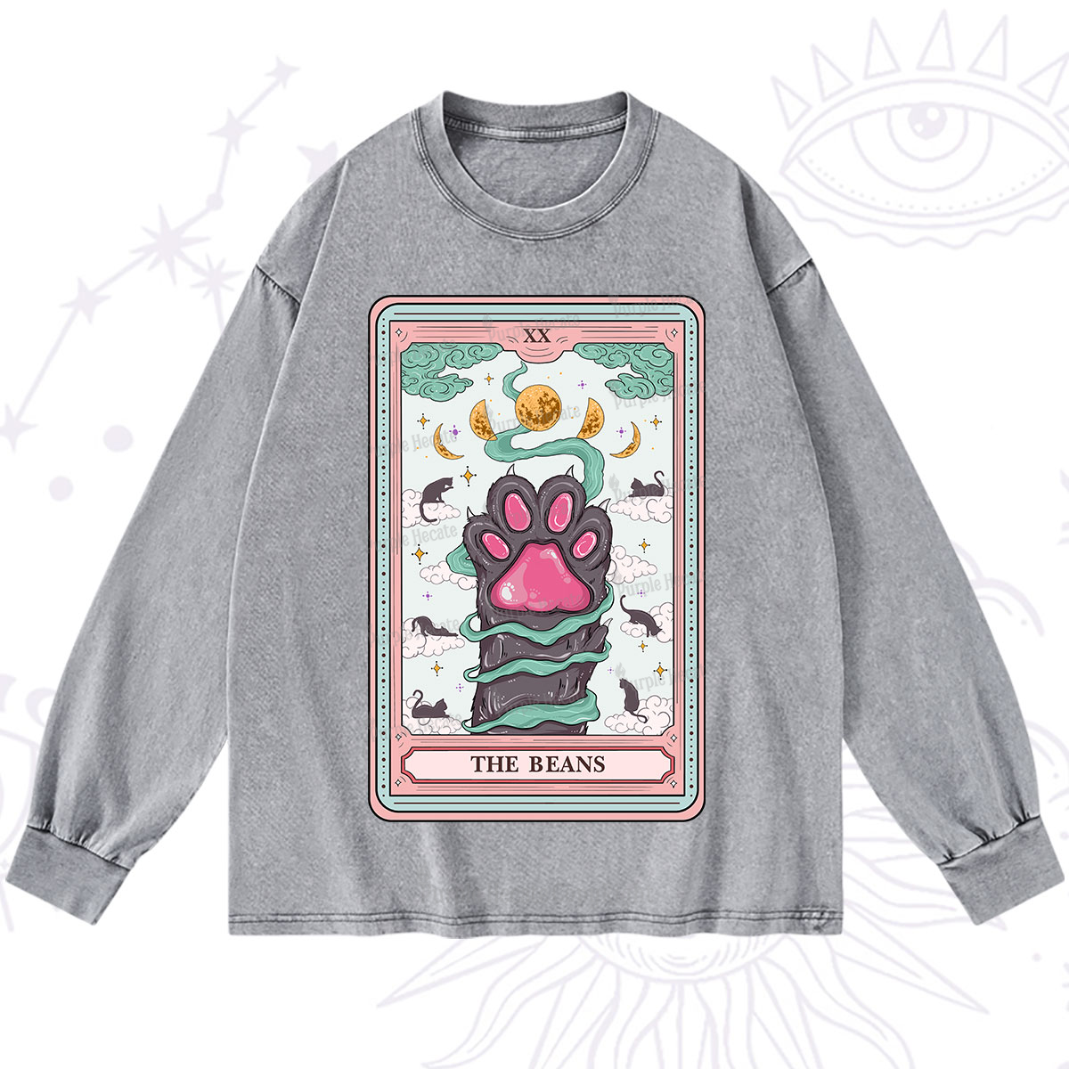 Purplehecate The Beans Cat Tarot Washed Long Sleeve Shirt