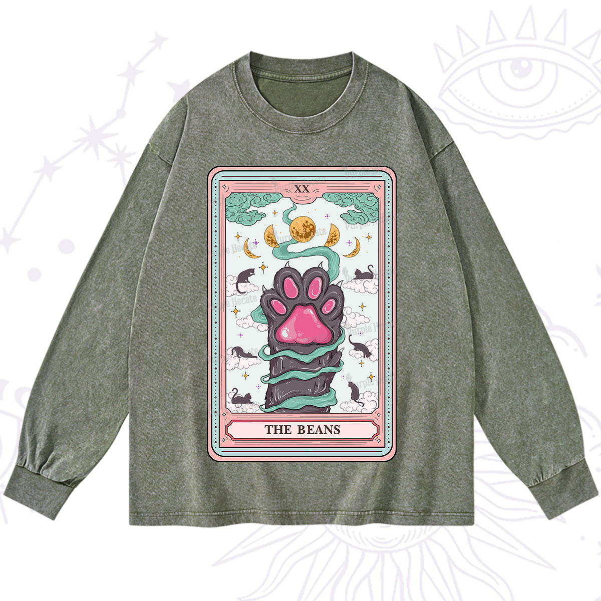 Purplehecate The Beans Cat Tarot Washed Long Sleeve Shirt