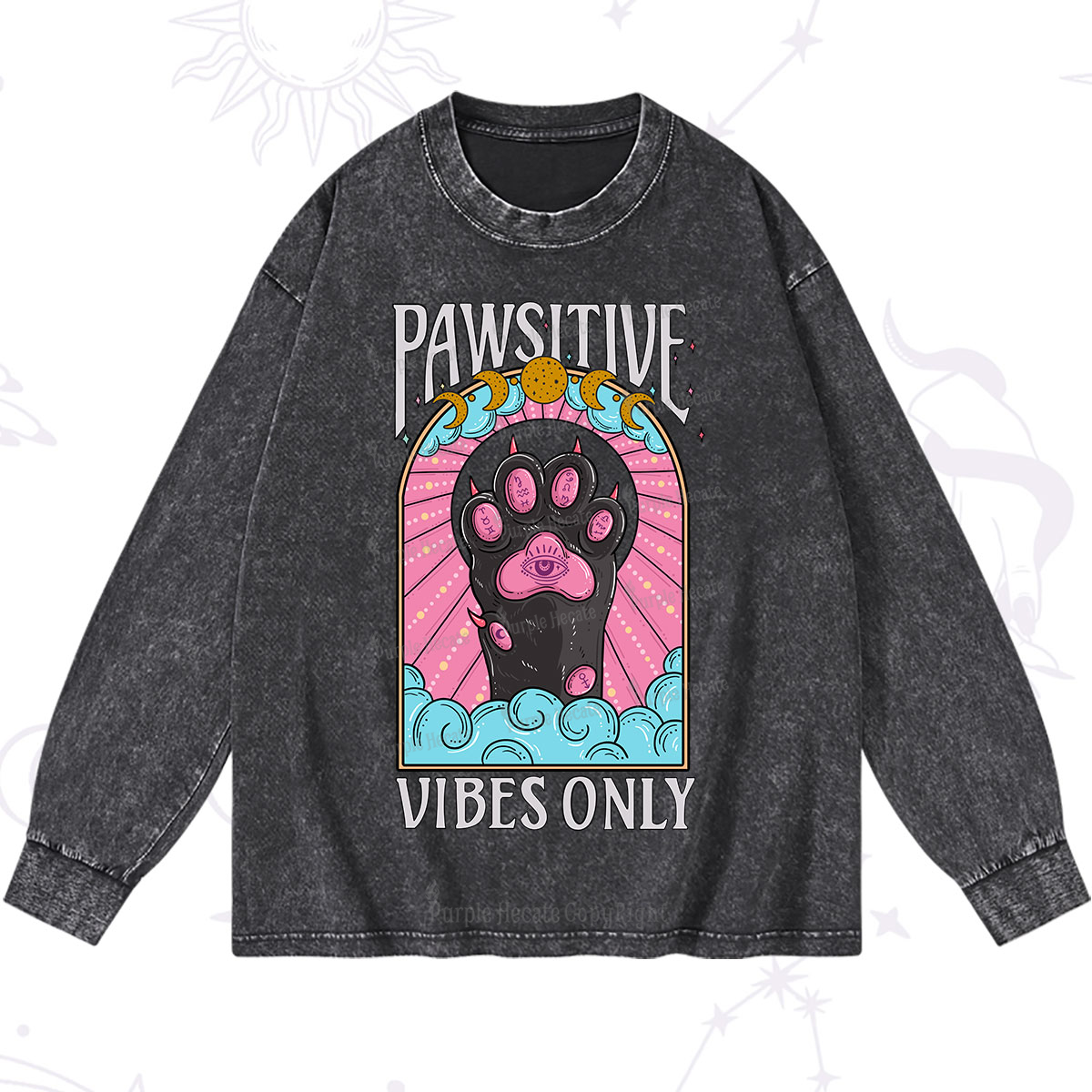 Purplehecate Pawsitive Vibes Only Washed Long Sleeve Shirt